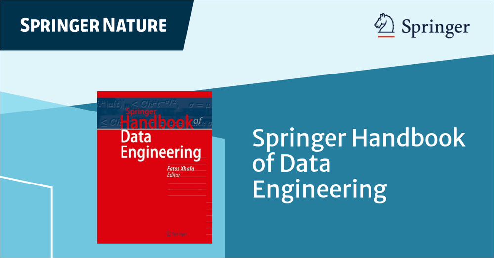 Springer promotional card showing the red cover of the Springer Handbook of Data Engineering, edited by Fatos Xhafa, beside the book's title.